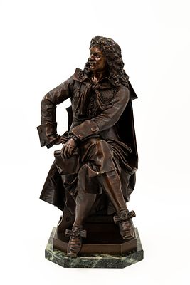 D&eacute;sir&eacute; Pierre Louis MARIE (1761-1863) "Moli&egrave;re". A French patinated bronze sculpture. Footed on 