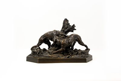 Antoine Louis BARYE (1796-1875) A French patinated bronze sculpture animalier group of two 