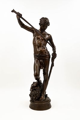 Antonin MERCI&Eacute; (1845-1916) "David Vainqueur", a French antique patinated bronze sculpture. Antoni 