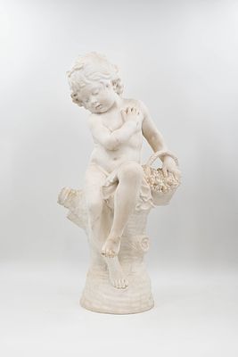Auguste MOREAU (1861-1906) modelled by. An imposing and antique carved white marble charming 