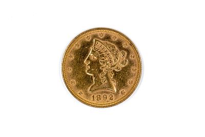 A United States gold 10 Dollars coin, dated 1892. With Liberty head on the obverse, and eagle 