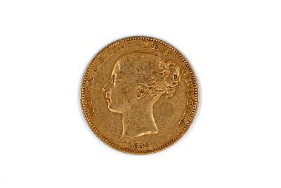 A British gold coin of Victoria, dated 1845. With young head of Queen Victoria on the obverse 