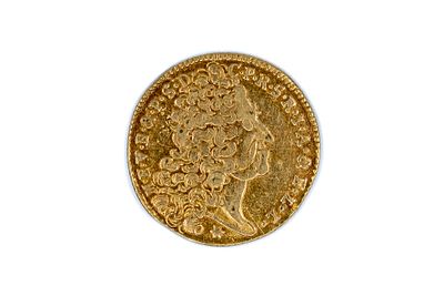 A Bavarian gold coin of Kurf&uuml;rst Maximilian II Emanuel, dated 1725. With bust of Maximilian II 
