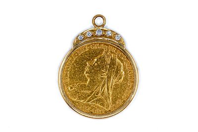 A British gold sovereign of Victoria, dated 1900, mounted in a gold pendant fitting set with 