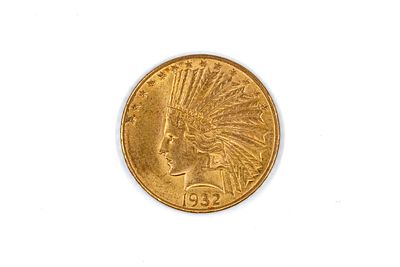 A United States gold 10 Dollars coin, Indian Head type, dated 1932. With Native American head 