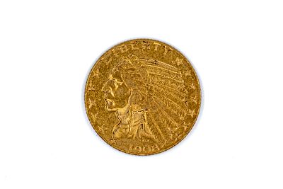 A United States gold 5 Dollars coin, Indian Head type, dated 1908. With Native American head in 