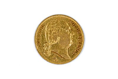 A French gold 20 Francs coin of Louis XVIII, dated 1818. With head of Louis XVIII on the 
