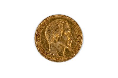 A French gold 20 Francs coin of Louis-Napol&eacute;on Bonaparte, dated 1852. With bare head of 