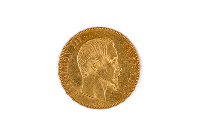 A French gold 50 Francs coin of Napoleon III, dated 1858. With bare head of Napoleon III on the 
