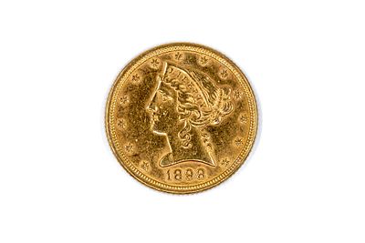 A United States gold Five Dollars coin, Liberty Head type, dated 1898. With head of Liberty on 