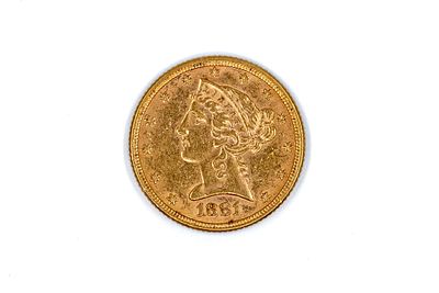 A United States gold Five Dollars coin, Liberty Head type, dated 1881. With head of Liberty on 