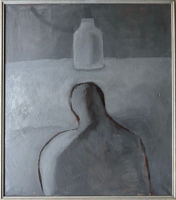Александр Ческидов. Мужчина и трехлитровая банка. . Холст на подрамнике, масло. 80х70 см. В раме