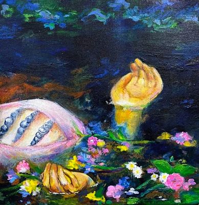 Линда Иблиева. Caucasian Ophelia. Холст, акрил. 30х30 см. 2021.