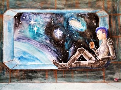 Michael Rain. Космодевочка. Иллюстрация к одноименной песне группы HARD BOX. Бумага, смешанная