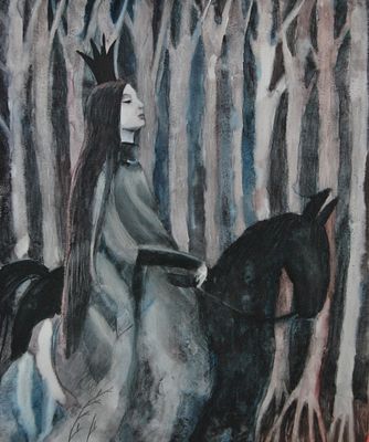 Алина Цховребова. Чёрная королева. Бумага, акварель, цветной карандаш. 50х60 см. 2025.