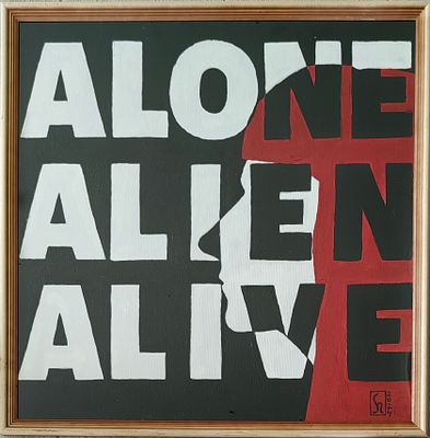 Сара Герцман. Alone, Alien, Alive. Холст на картоне, акрил. 50х50 см. В раме 53х53 см. 2024.