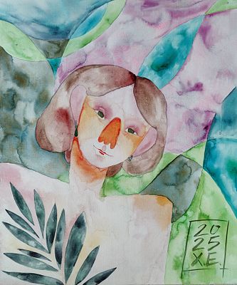Лиза Худякова. Батик. Холст на картоне. Акварель ручной работы, гранулирующая фабричная