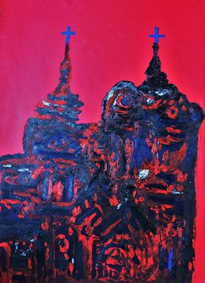 Александр Савченко. Багровый храм. Бумага, масло. 100х70 см. 2009.