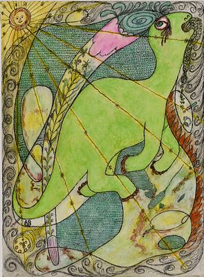 Андрей Цымбал. Эволюция земли. Бумага, акварельные карандаши, гелевая ручка. 29х40 см. 2016.