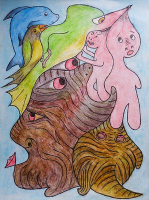 Андрей Цымбал. НАТОвцы и еже с ними. Бумага, акварельные карандаши, гелевая ручка. 29х40 см. 2016.