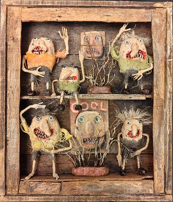 Андрей Гализини. Язык жестов. Дерево, полимерная глина, гуашь. 32х23 см.