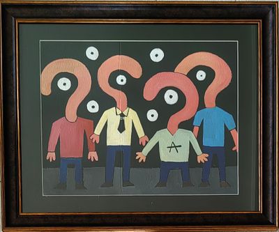 Андрей Пликусов. Вопросы. Картон, акрил. 39х50,5 см, в раме 57х70 см. 2024.