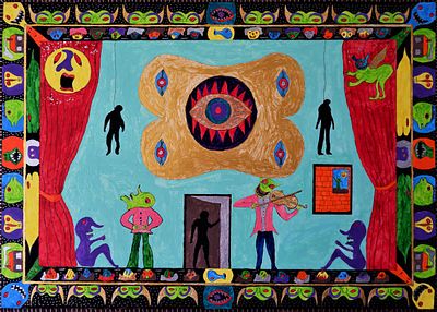 Илья Царев. Tableau mort d&eacute;di&eacute; au docteur Hackshausen. Картон, акрил, см. техника. 35х50 см. 2020.