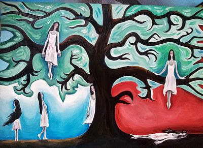 Катя Максимова. Жизненный путь. Бумага, смешанная техника. 21х29,7 см.