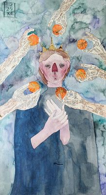 Лиза Худякова. Мандарины. Холст на подрамнике. Акварель ручной работы, цветные акварельные и 