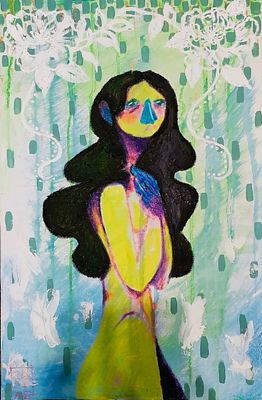 Лиза Худякова. Ру. Пока все смотрят. Холст, акрил, смешанная техника, масляная пастель. 80х50 см.