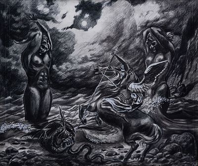 Михаил Фролов. Морской бой. Бумага, см. техника. 60х70 см. 2009