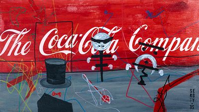 Сергей Эс. Фарцовщики. Фанера, акрил, аэрозольные краски, маркеры. 39,5х70 см. 2021.