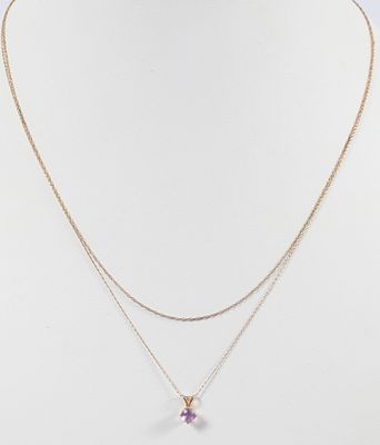 (2) GOLD CHAINS & AMETHYST DROP. (1) 14K yellow gold chain with .5 carat +/- round amethyst 