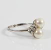 PEARL & DIAMOND RING. Unmarked white gold; acid test indicates 10K; set with (2) 7.8mm pearls Image - 5