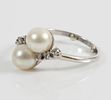 PEARL & DIAMOND RING. Unmarked white gold; acid test indicates 10K; set with (2) 7.8mm pearls Image - 6