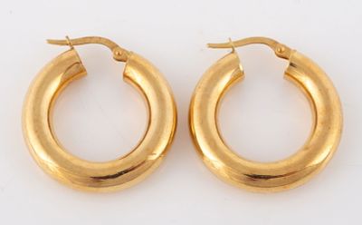 PAIR 18K GOLD HOOP EARRINGS. Yellow gold, pierced, L-1", [2.1 dwt], VG-EX