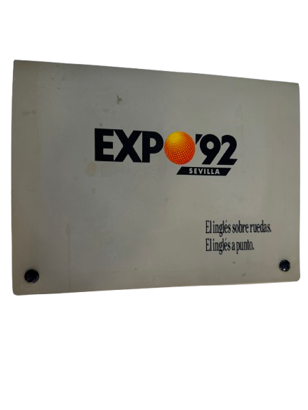 Acrylic Sign EXPO’92 – “English on Wheels”. Original acrylic sign from the 1992 Universal 