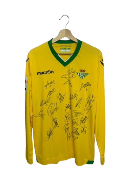 A stranger - Signed Real Betis Balompi&eacute; goalkeeper shirt. Official Macron jersey, yellow with green 