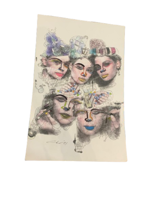 Anselmo Ranz - Contemporary print of female faces. Contemporary-style artwork depicting five 
