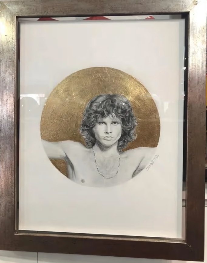Unknown - Painting by Jim Morrison. Portrait of Jim Morrison. Done in black and white, possibly 