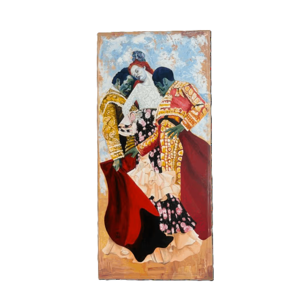 Oil on canvas, "Two Bullfighters". Oil on canvas, "Ole' Two Bullfighters." The painting depicts 