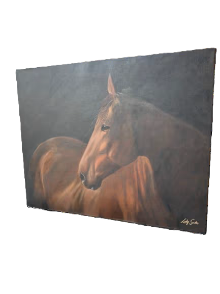 Luly Santos - Horse painting by Luly Santos. Oil on canvas, beautiful brown horse with black 
