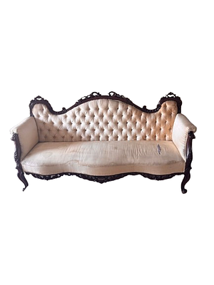 Three-Seater Victorian Sofa. Elegant Victorian-style sofa (mid-19th century), characterized by 