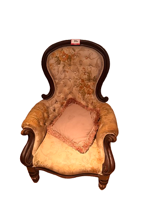 Classic Armchair. Vintage armchair with a dark hardwood frame and varnished finish. It features 
