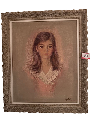 Portrait of a girl signed by "Aniel". A figurative painting depicting the bust of a young girl 