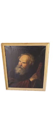 Classic painting with oil portrait of a bearded old man. Classical-style oil painting on canvas 