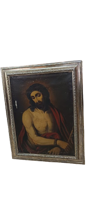 Ancient religious painting depicting Ecce Homo. Classic religious painting in oil on canvas 