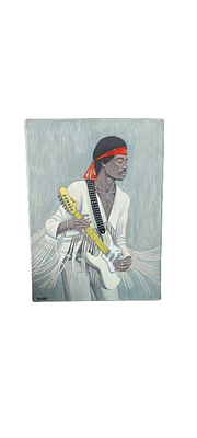 Pop art oil painting with a portrait of Jimi Hendrix. A modern-style painting on canvas 