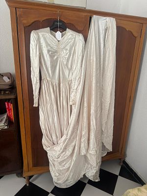 1940s - Vintage Liquid Satin Wedding Gown with Long Train. All these items must be collected from 