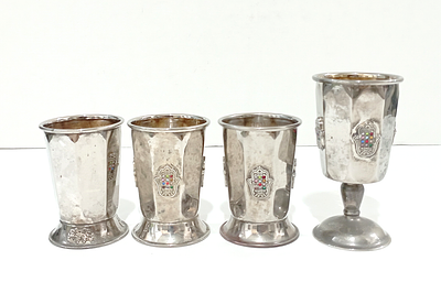 Collection of 4 Silver-Plated Karshi River Kiddush Cups Manufactured by Karshi 925SP
